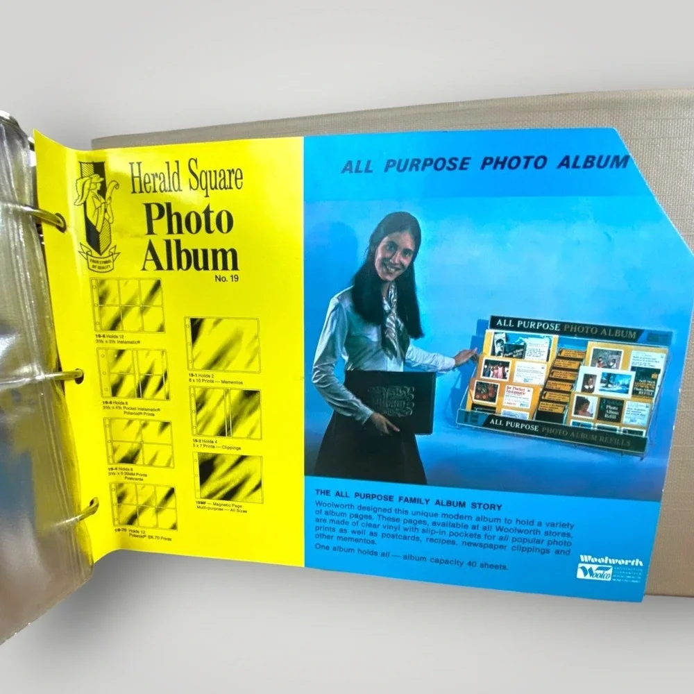 Woolworth Herald Square Photo Album Green Gold 3 Ring Binder 1970s